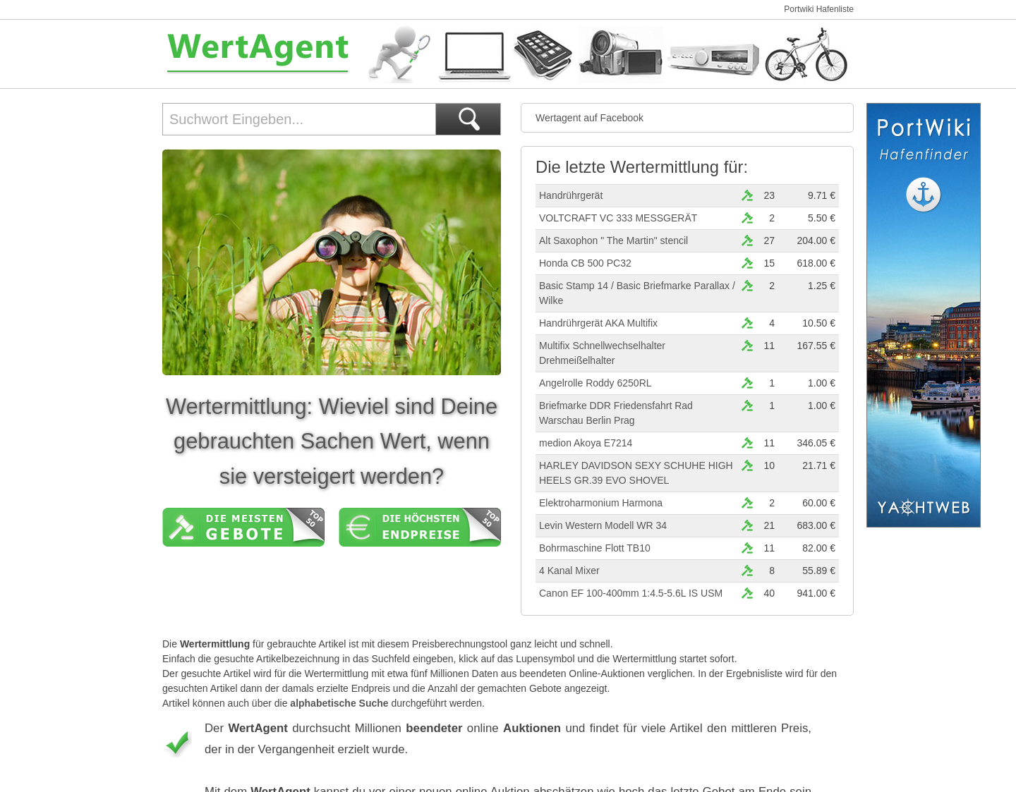 Aktuelle Website-Vorschau von Wertermittlung gebrauchter Artikel