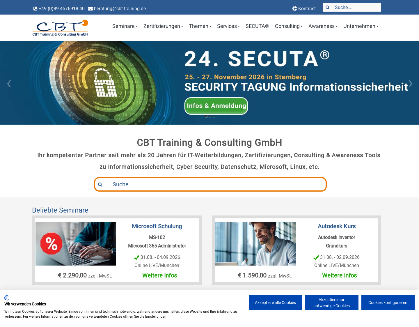 Aktuelle Website-Vorschau von IT Trainings von CBT Training Münch