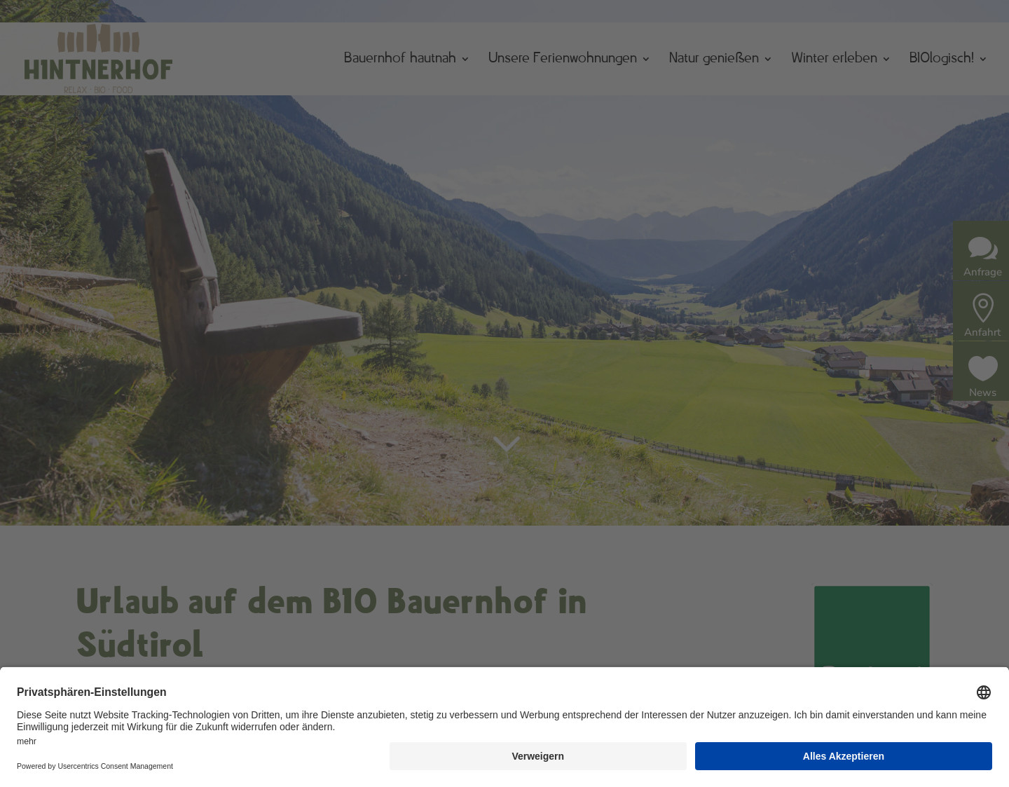 Aktuelle Website-Vorschau von Urlaub im Gsiesertal am Hintnerhof