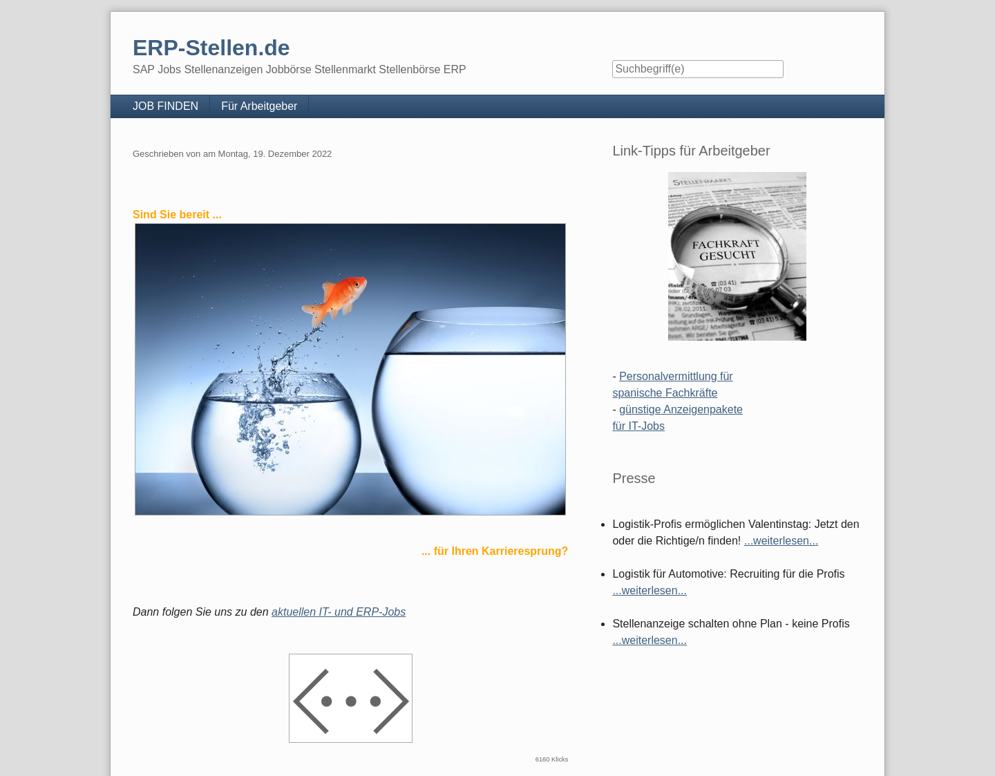 Aktuelle Website-Vorschau von SAP und ERP Jobs