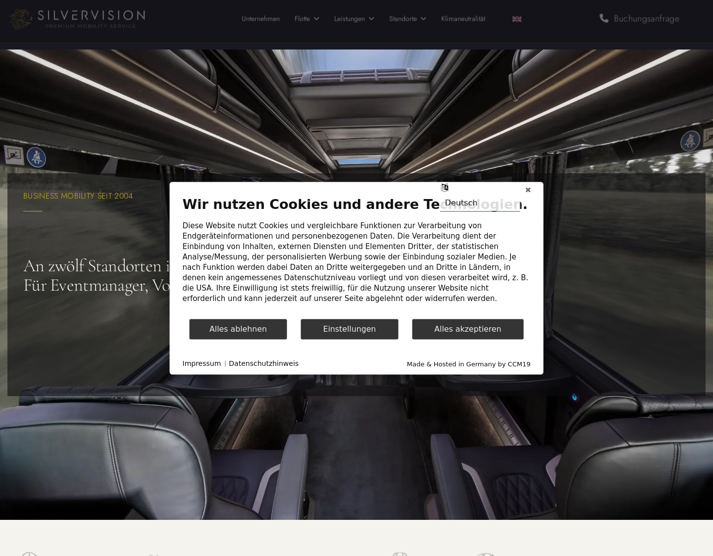 Aktuelle Website-Vorschau von Silvervision - VIP-Busse