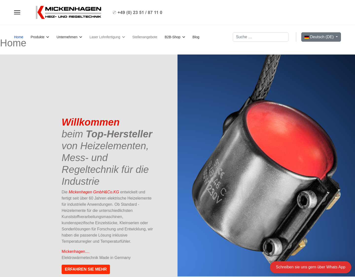 Aktuelle Website-Vorschau von Eugen Mickenhagen GmbH & Co. KG
