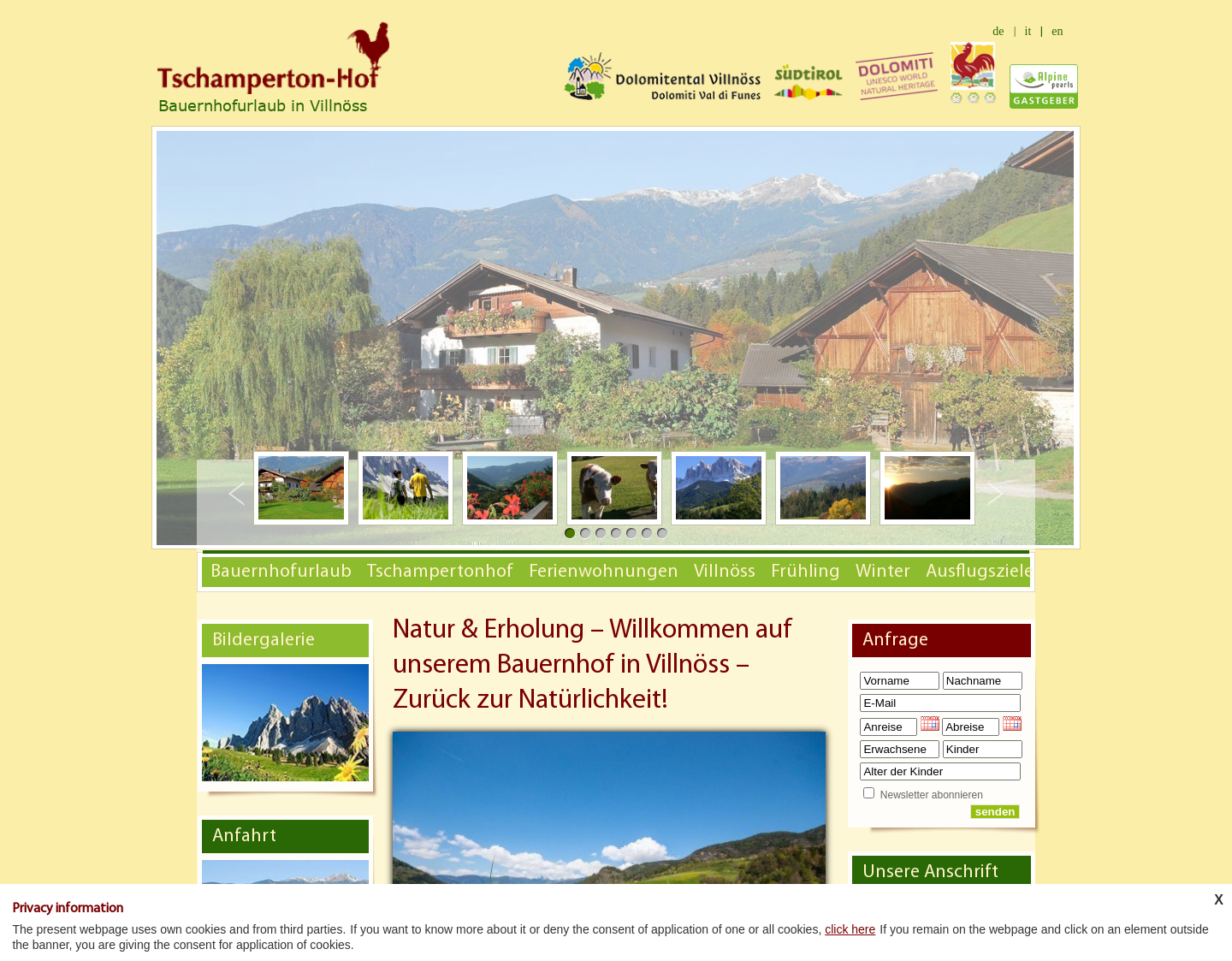 Aktuelle Website-Vorschau von Tschampertonhof in Villnöss