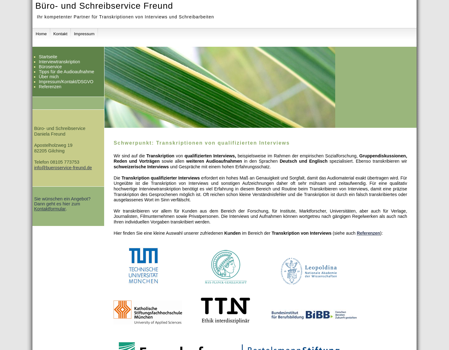 Aktuelle Website-Vorschau von Prof. Transkription von Interviews