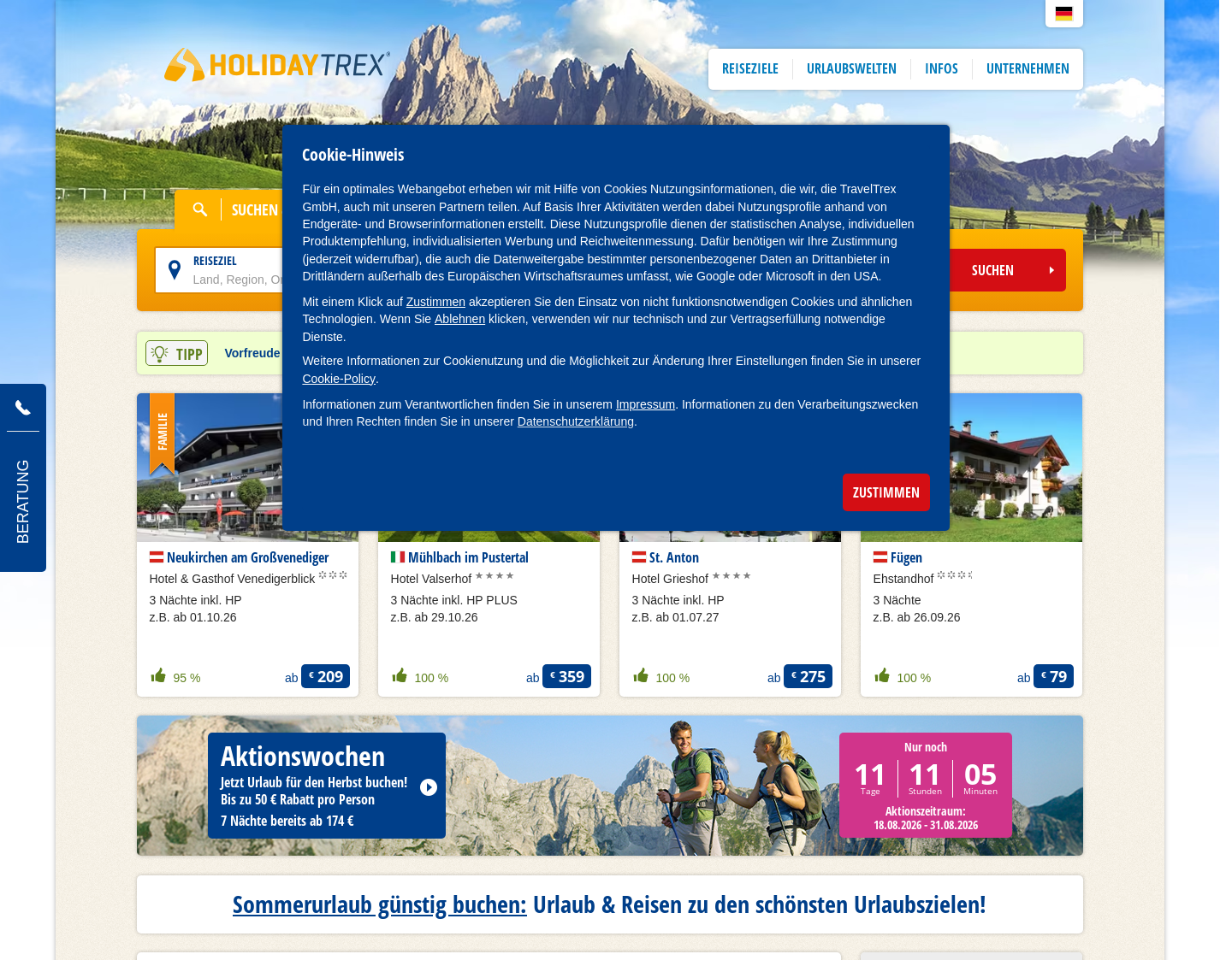 Aktuelle Website-Vorschau von Trends der Urlaubssaison von SpaTrex