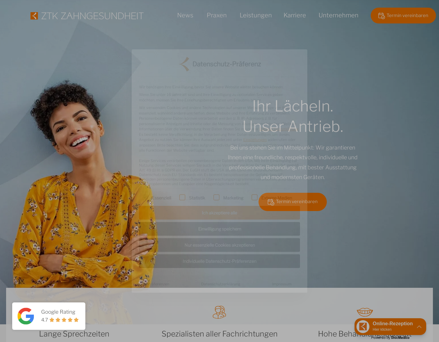 Aktuelle Website-Vorschau von Zahnärztliche Tagesklinik