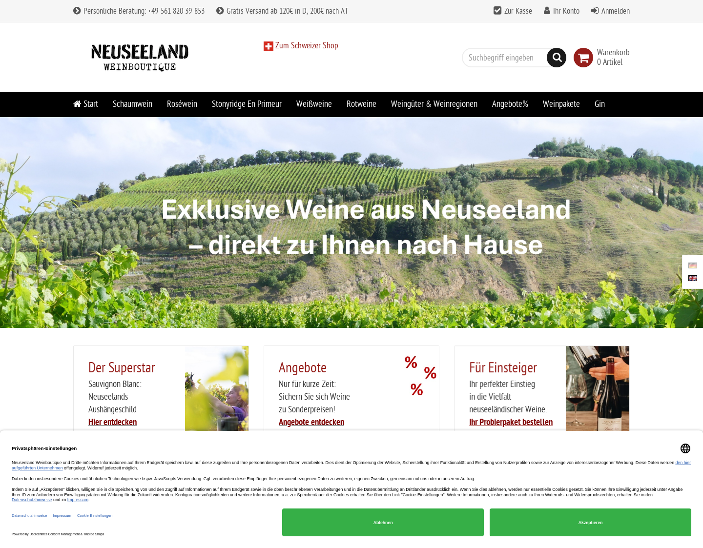 Aktuelle Website-Vorschau von Neuseeland Weinboutique