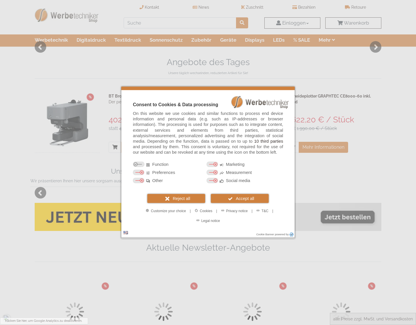 Aktuelle Website-Vorschau von Werbetechniker Shop