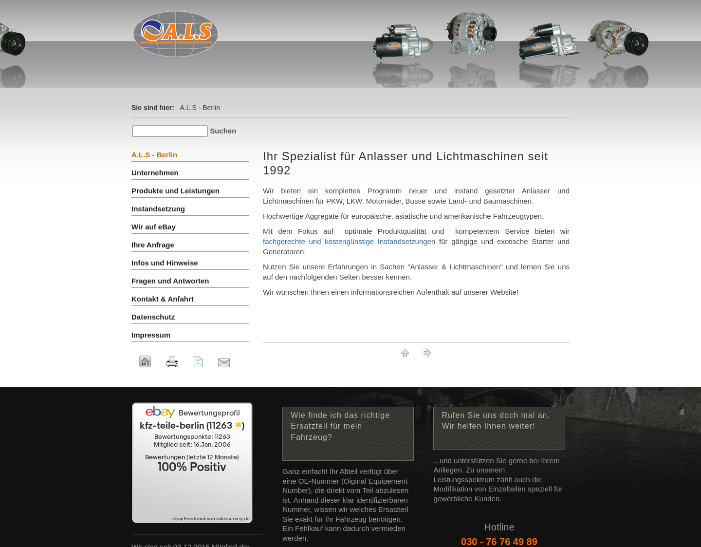 Aktuelle Website-Vorschau von Anlasser - Lichtmaschinen - Instandsetzung