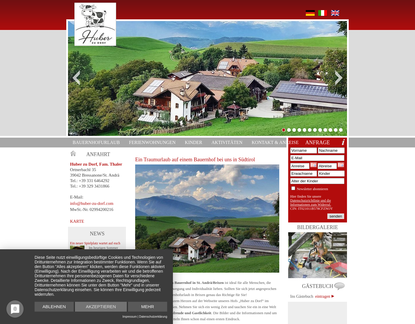 Aktuelle Website-Vorschau von Bauernhofurlaub am Huberhof in Südt