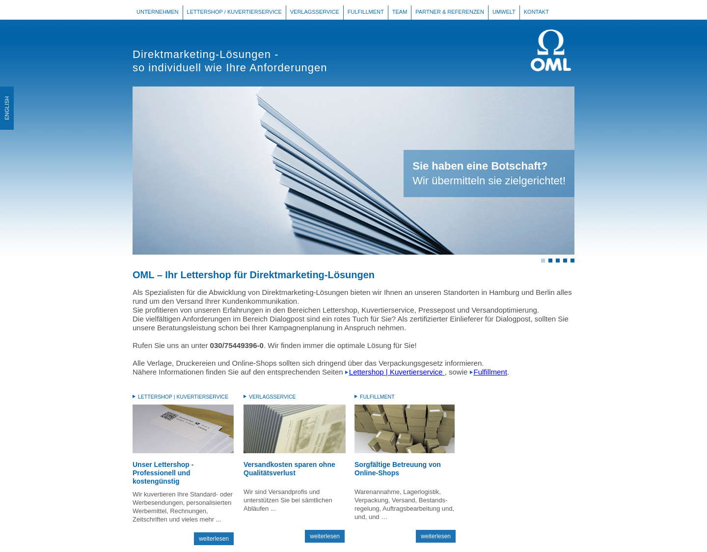 Aktuelle Website-Vorschau von Lettershop OML GmbH