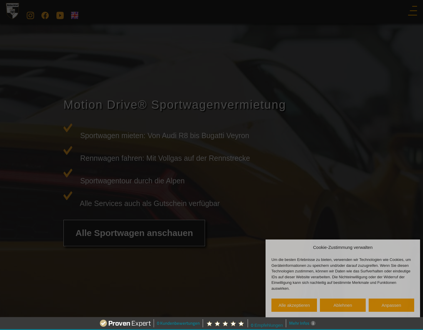 Aktuelle Website-Vorschau von Motion Drive Sportwagenvermietung
