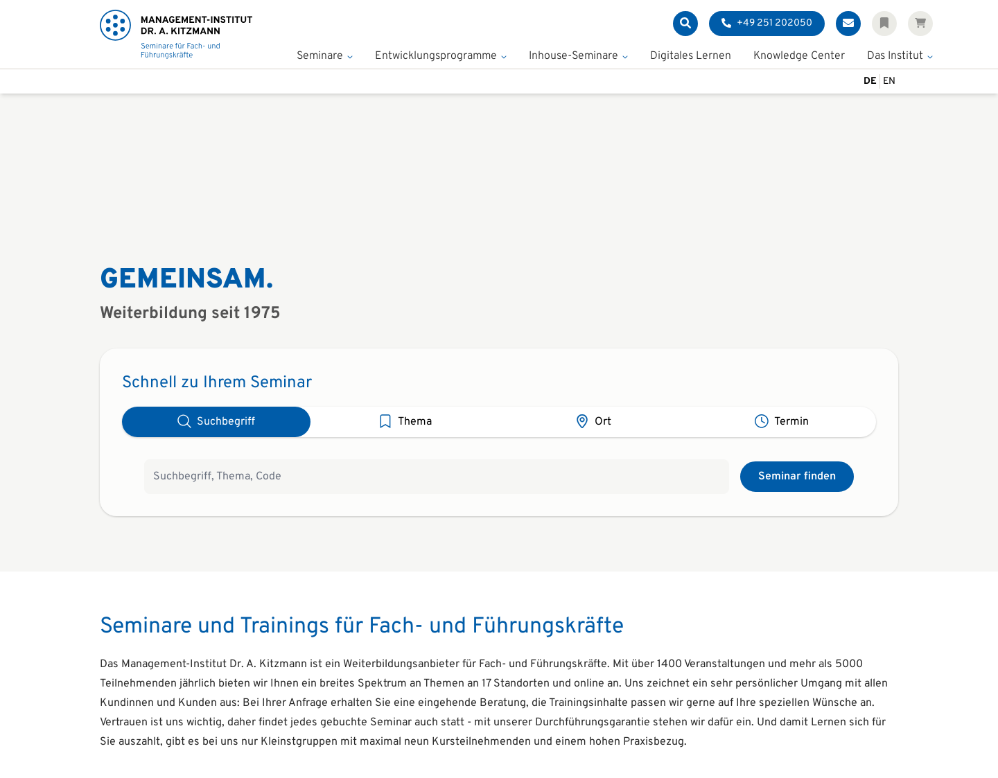 Aktuelle Website-Vorschau von Management-Institut Dr. A. Kitzmann