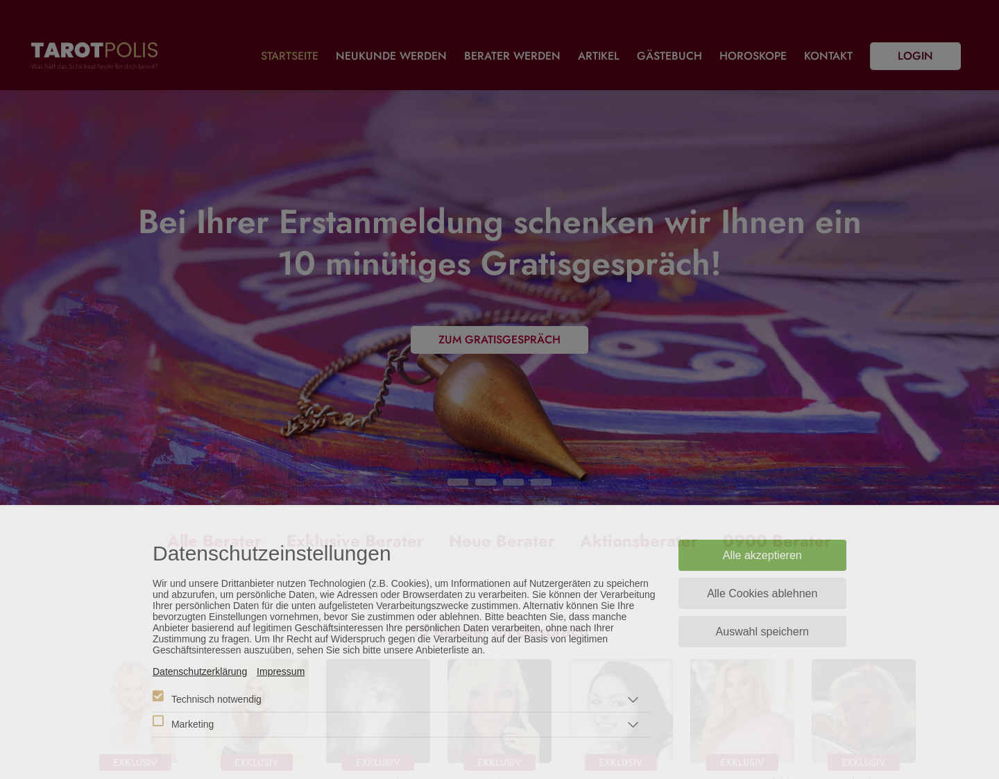 Aktuelle Website-Vorschau von Kartenlegen & Hellsehen - Tarotpolis.de
