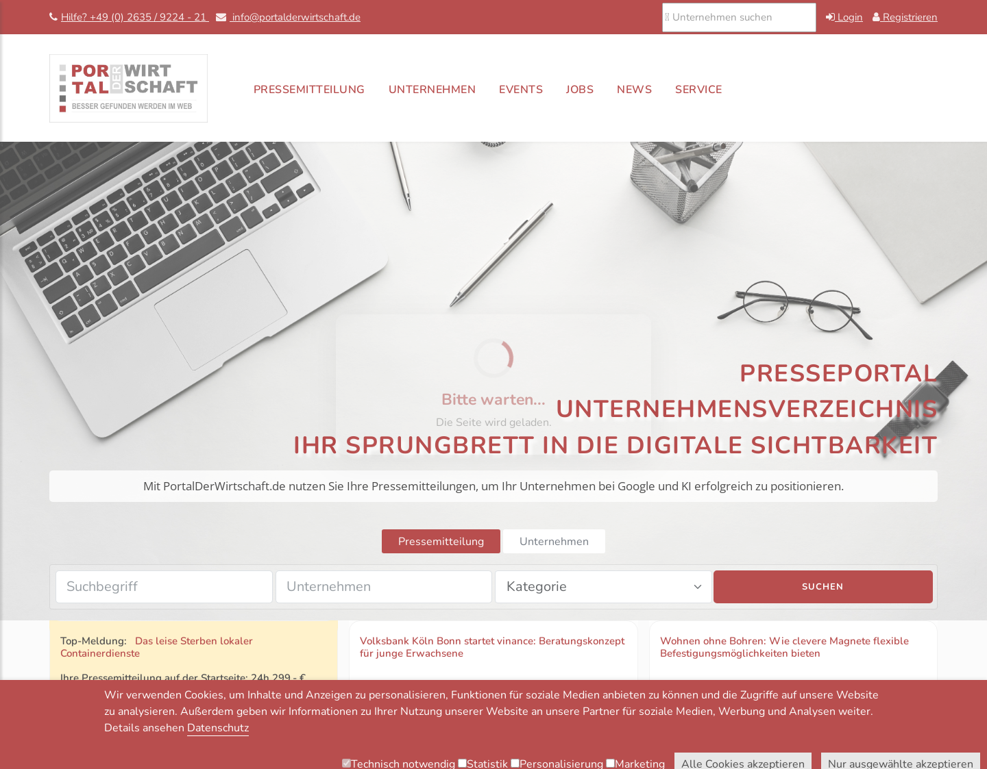 Aktuelle Website-Vorschau von PortalDerWirtschaft