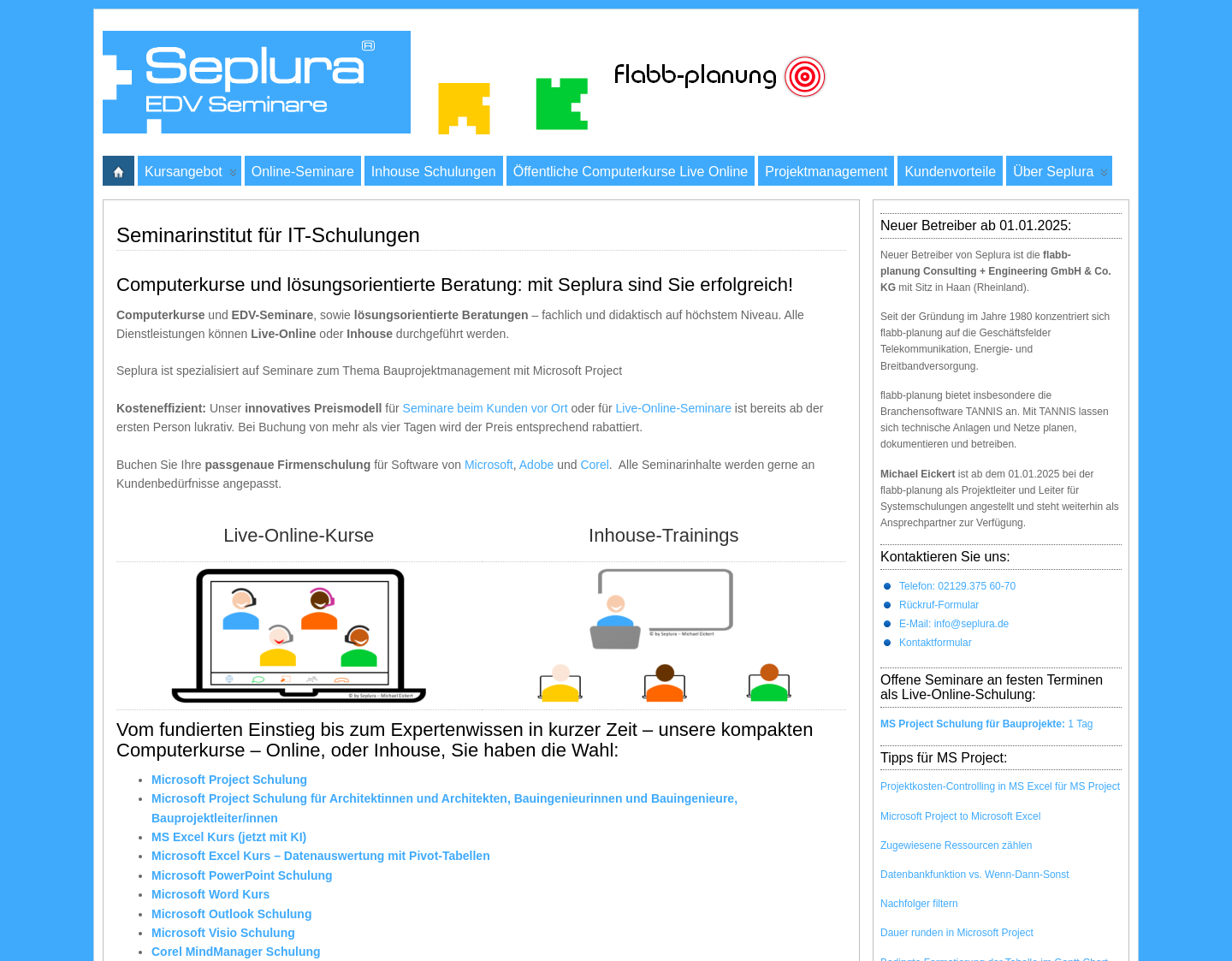 Aktuelle Website-Vorschau von Seminarinstitut Seplura