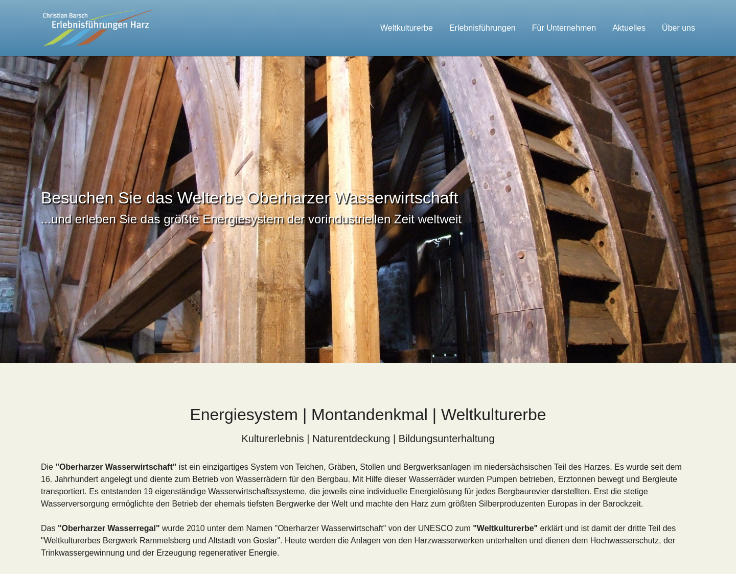Aktuelle Website-Vorschau von UNESCO-Welterbe Oberharzer Wasserwirtschaft