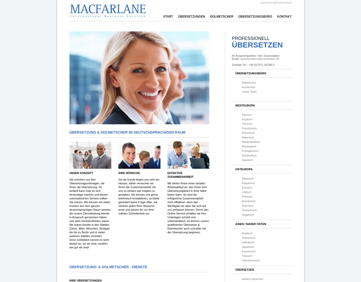Aktuelle Website-Vorschau von Übersetzungen in alle Sprachen