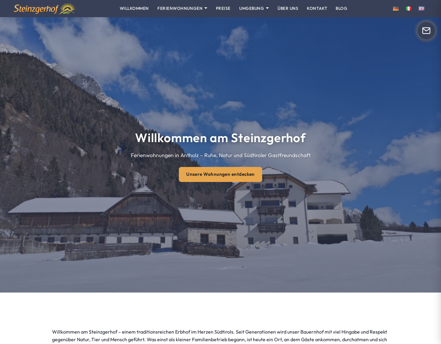 Aktuelle Website-Vorschau von Ferien in Antholz am Steinzgerhof