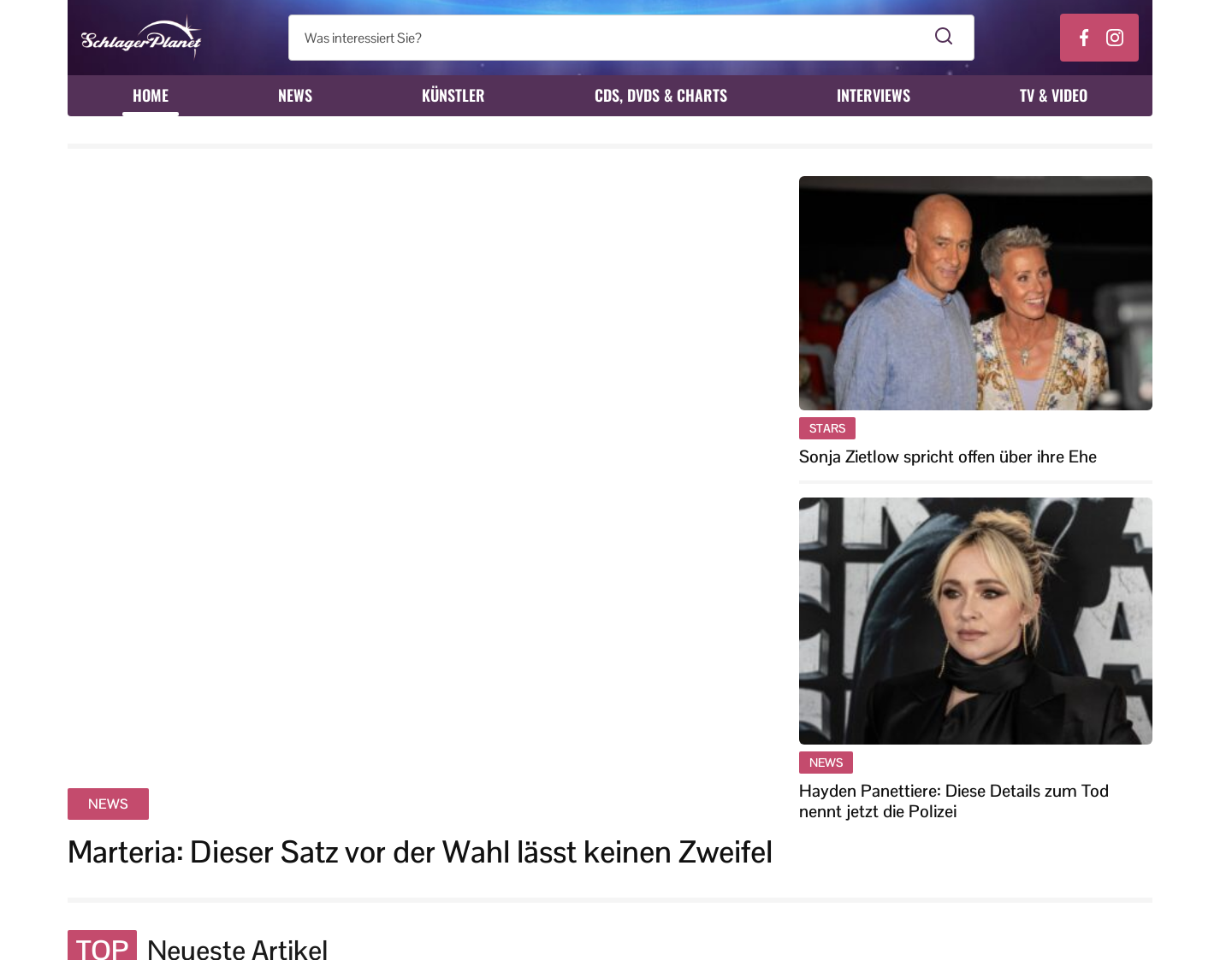 Aktuelle Website-Vorschau von SchlagerPlanet.com
