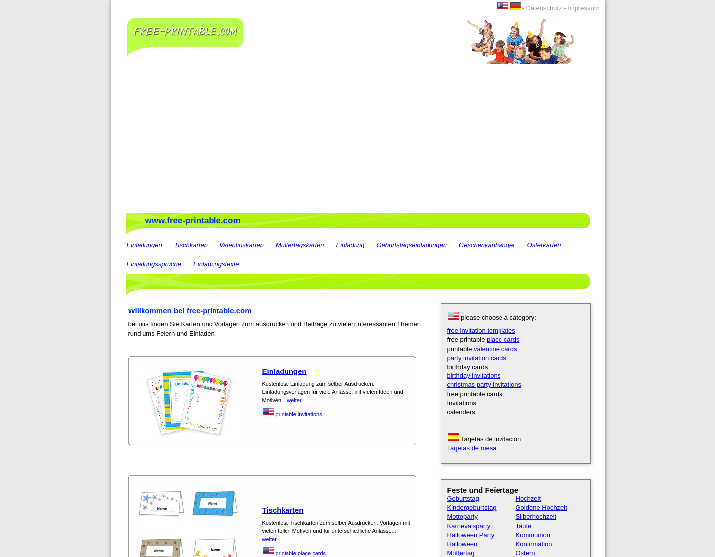 Aktuelle Website-Vorschau von Einladungen und kostenlose Vorlagen