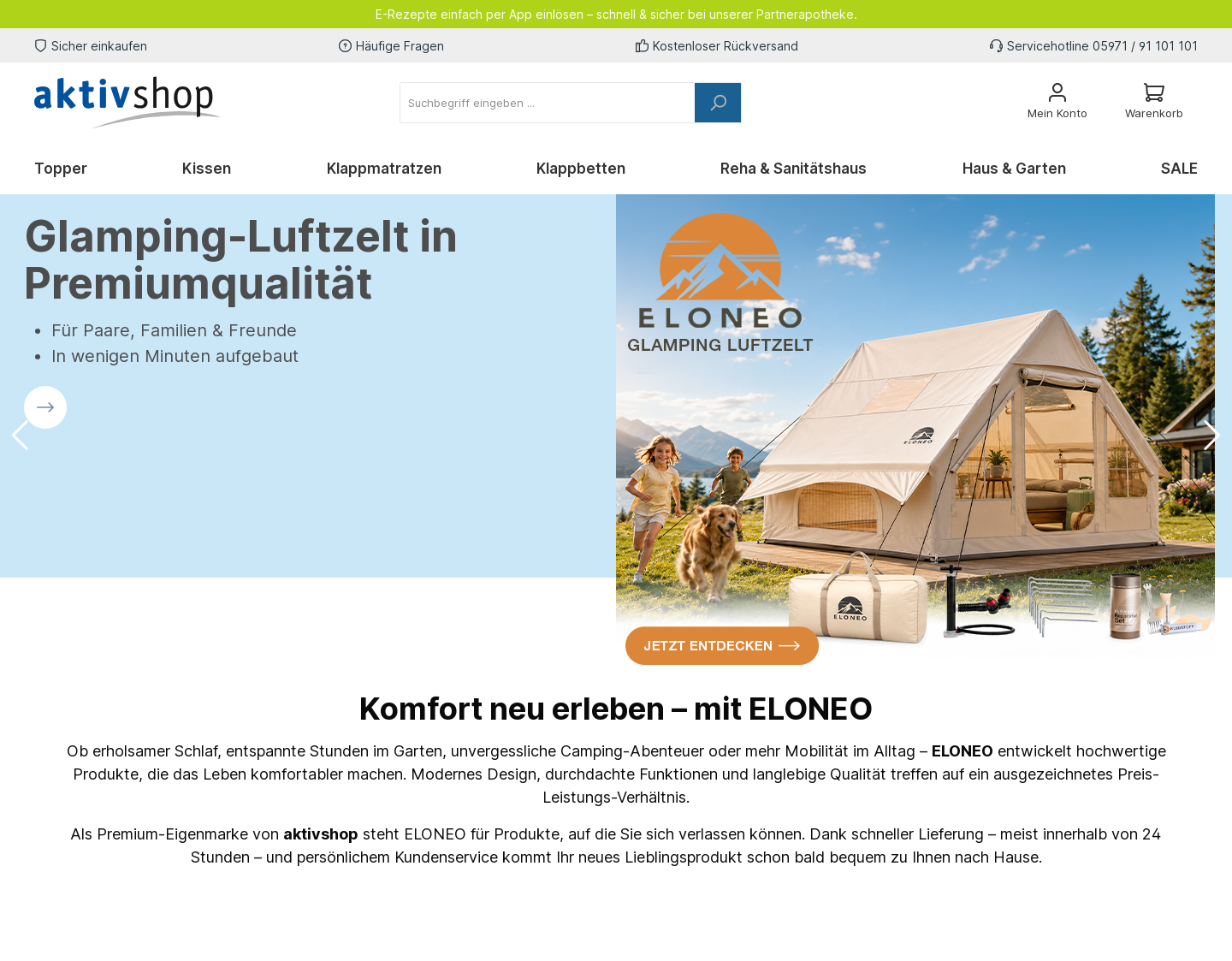 Aktuelle Website-Vorschau von Aktivshop das  Online-Sanitätshaus