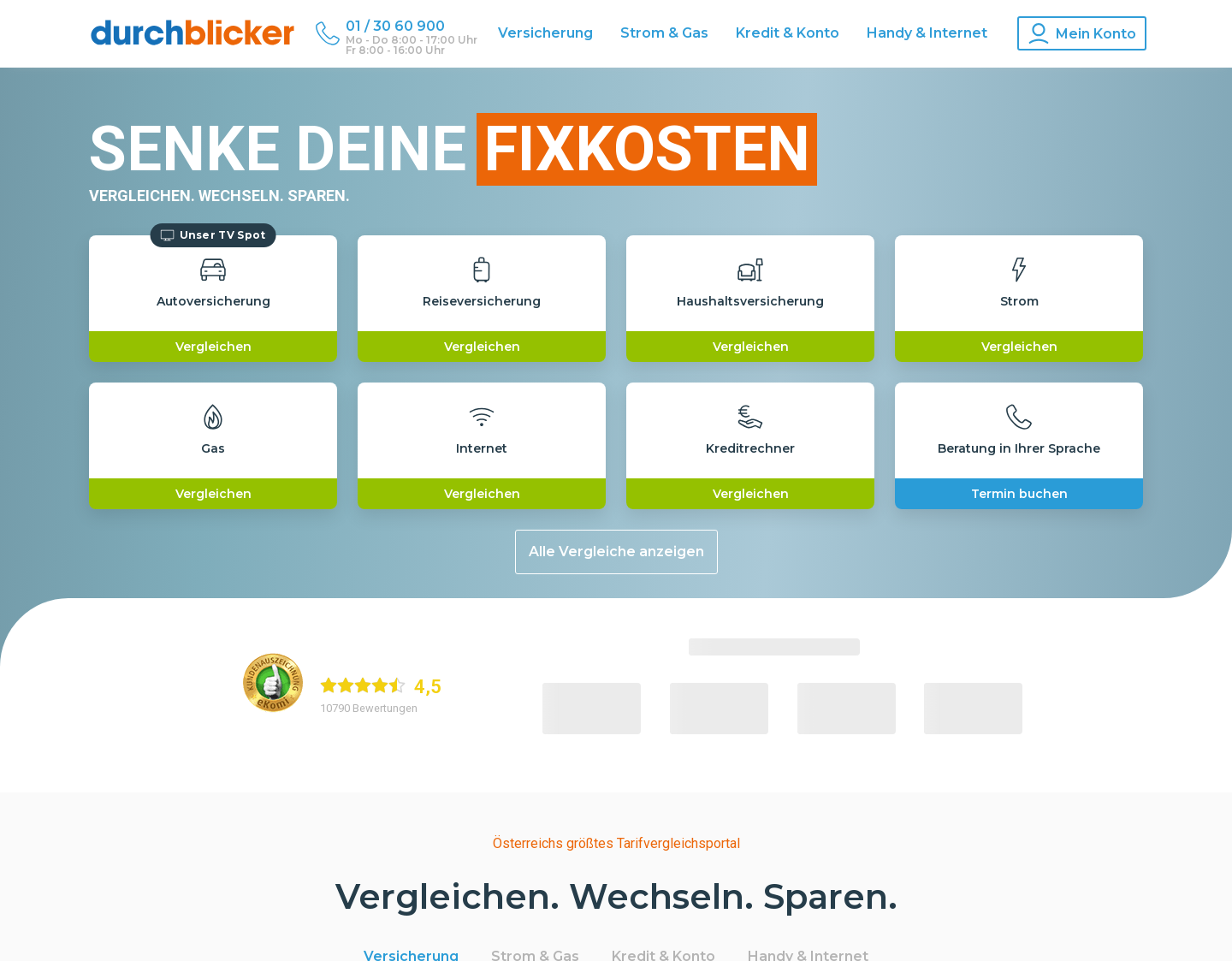 Aktuelle Website-Vorschau von Österreichs Vergleichsportal Nr. 1