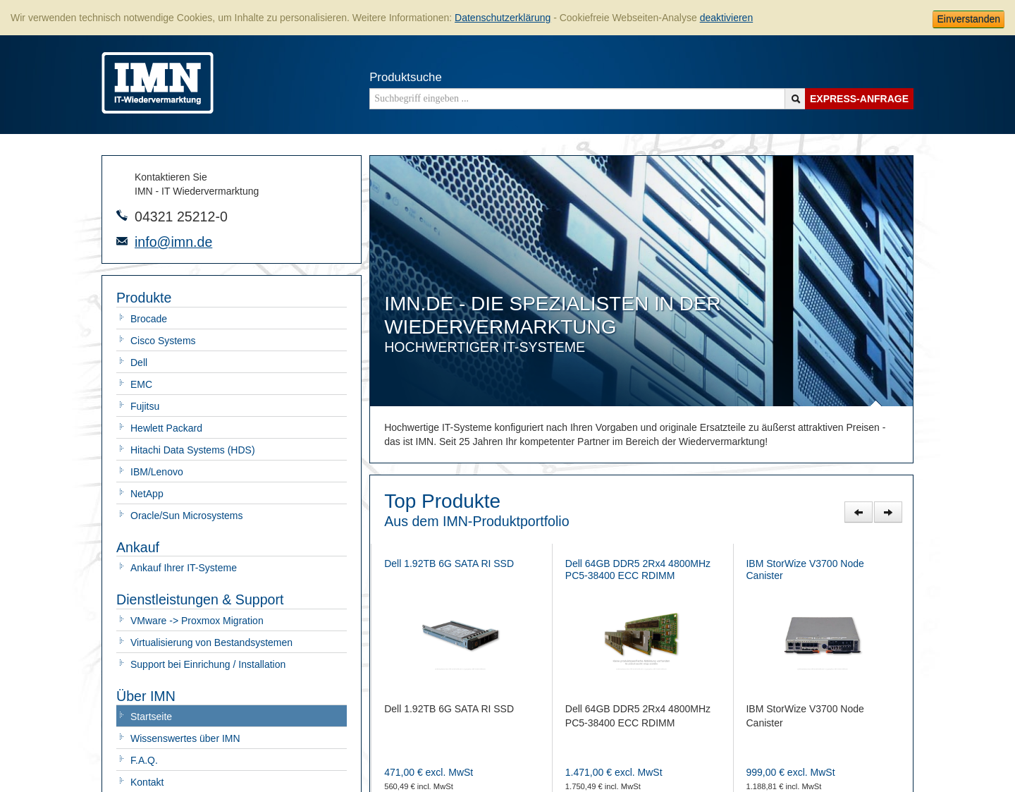Aktuelle Website-Vorschau von IMN GmbH IT-Wiedervermarktung