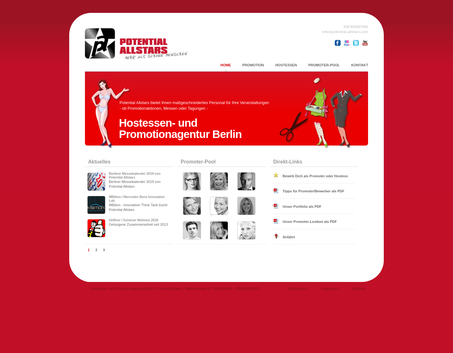 Aktuelle Website-Vorschau von Potential Allstars - Messehostess