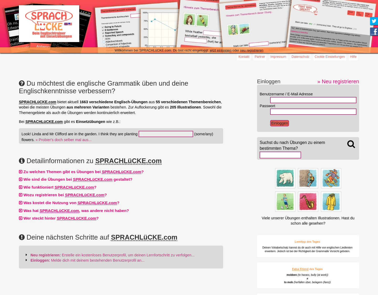 Aktuelle Website-Vorschau von SPRACHLüCKE: Englisch Einsetzübungen