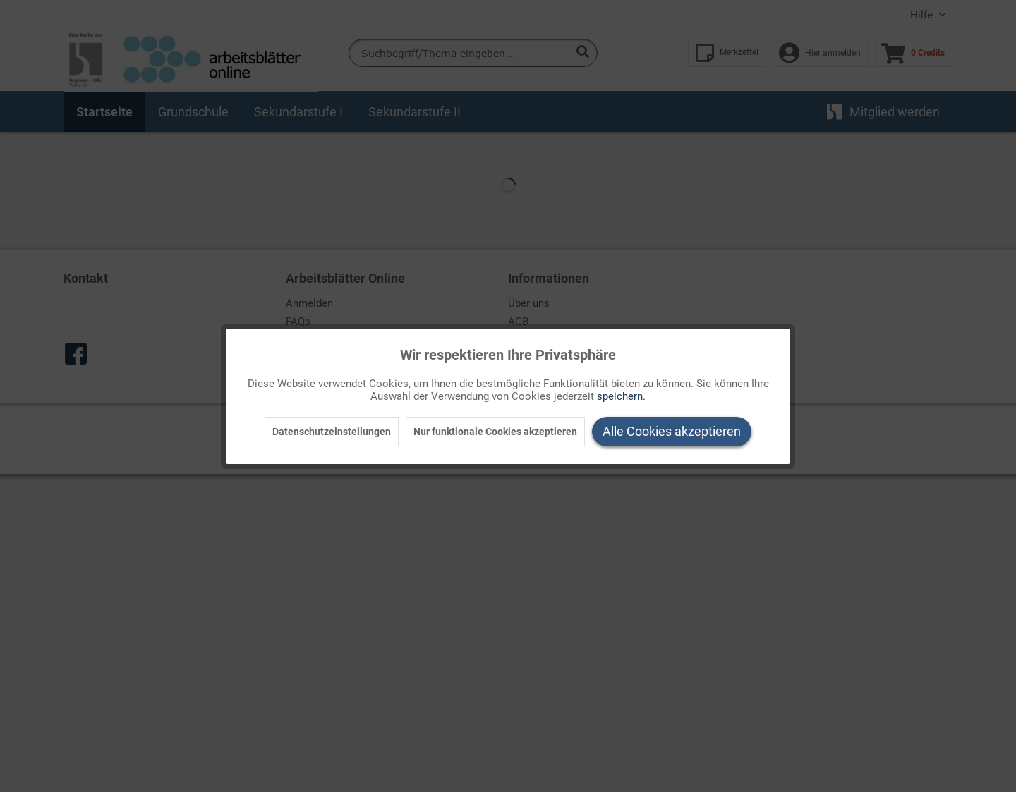 Aktuelle Website-Vorschau von Arbeitsblätter Online