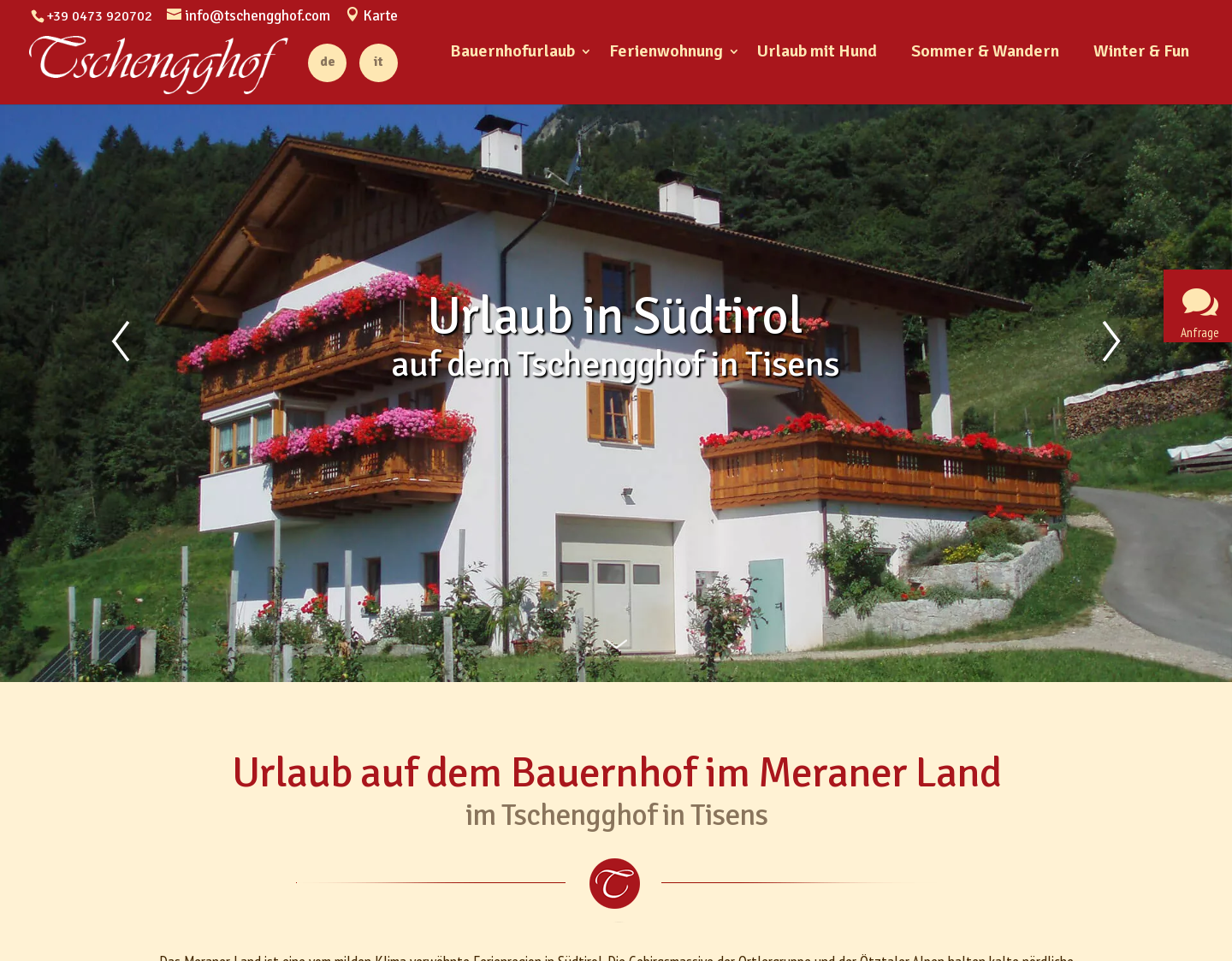 Aktuelle Website-Vorschau von Bauernhof in Tisens ? Tschengghof