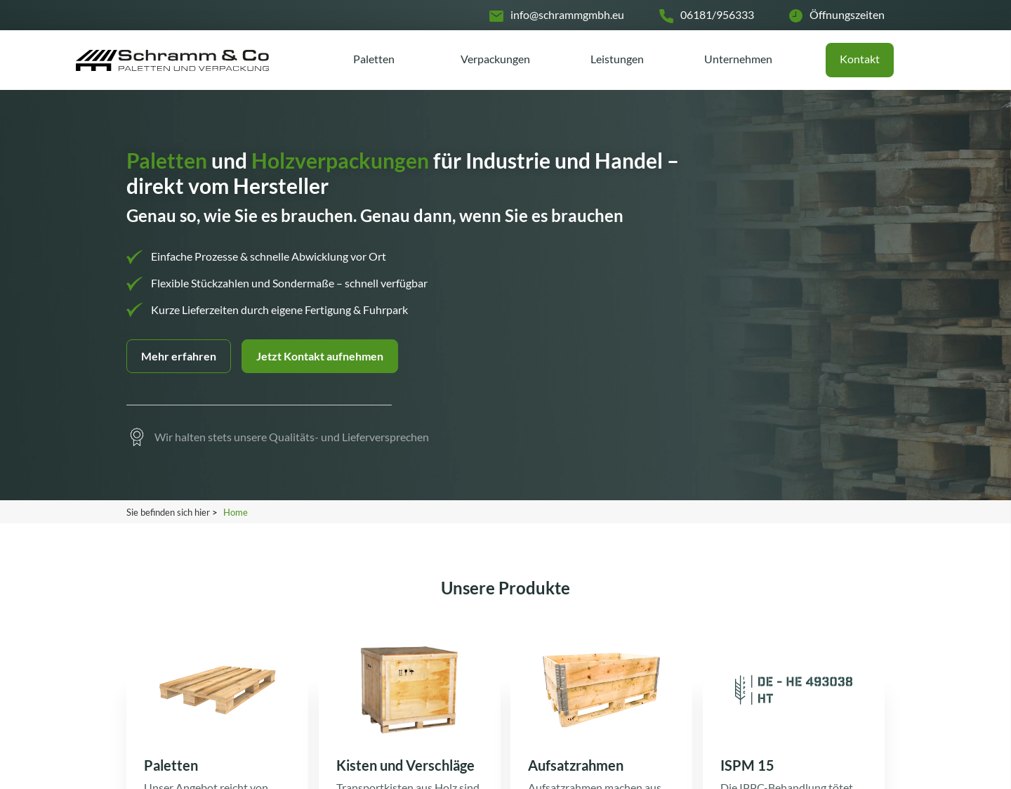 Aktuelle Website-Vorschau von Schramm Paletten - Palettenhandel