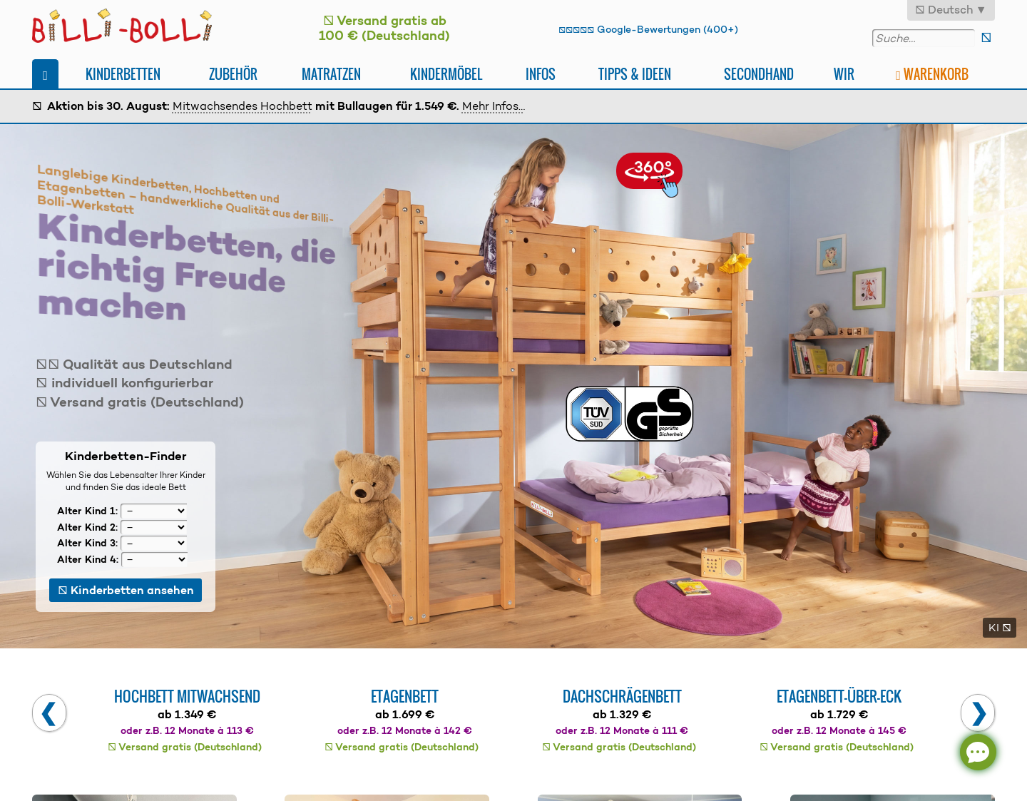 Aktuelle Website-Vorschau von Abenteuerbetten