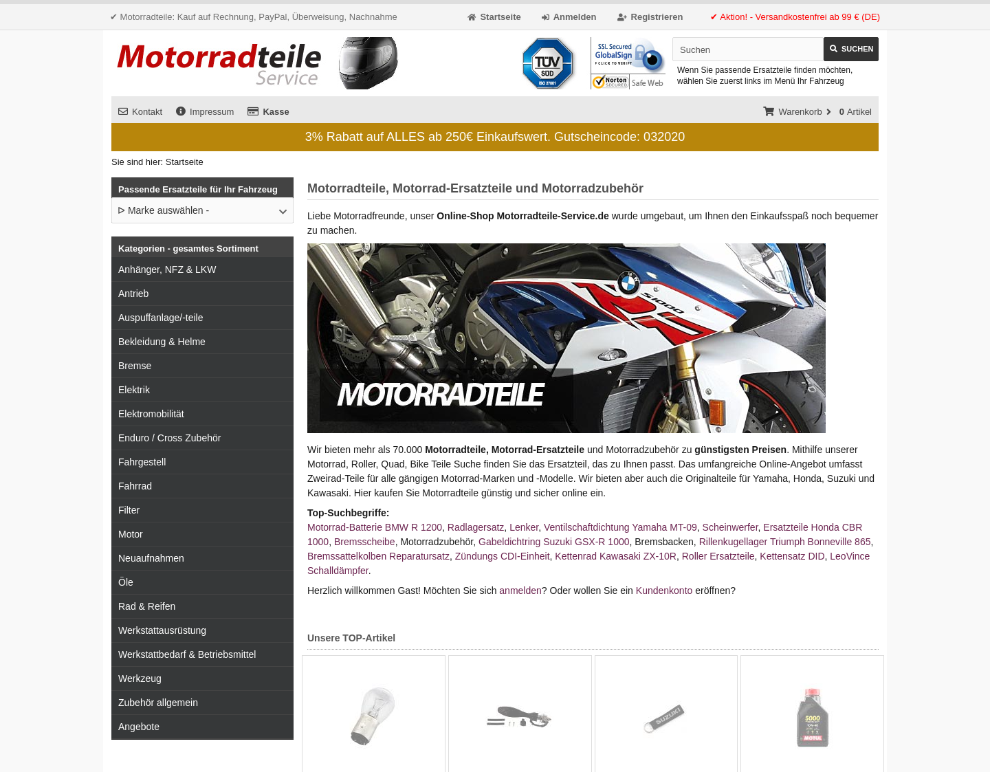 Aktuelle Website-Vorschau von Motorradteile Service Online Shop