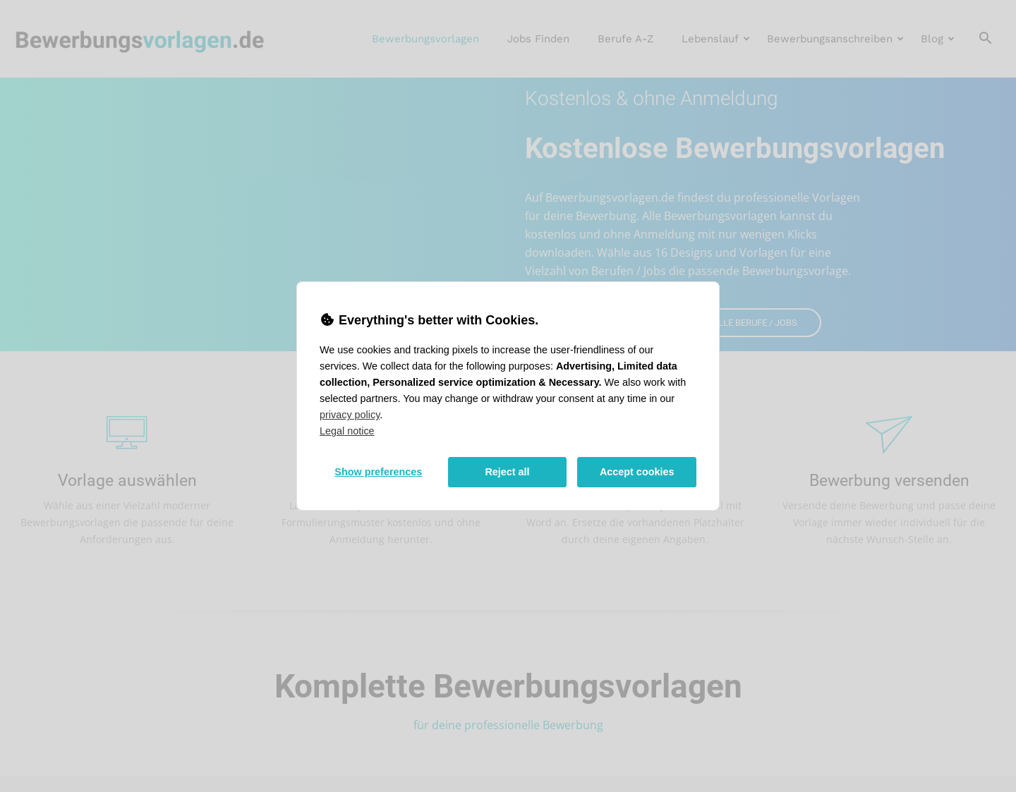 Aktuelle Website-Vorschau von Bewerbungsvorlagen von A-Z
