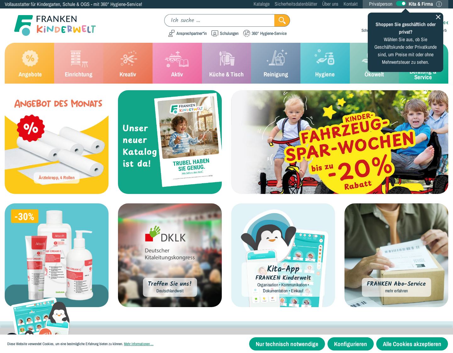 Aktuelle Website-Vorschau von Kindergartenbedarf, Bastelbedarf-franken
