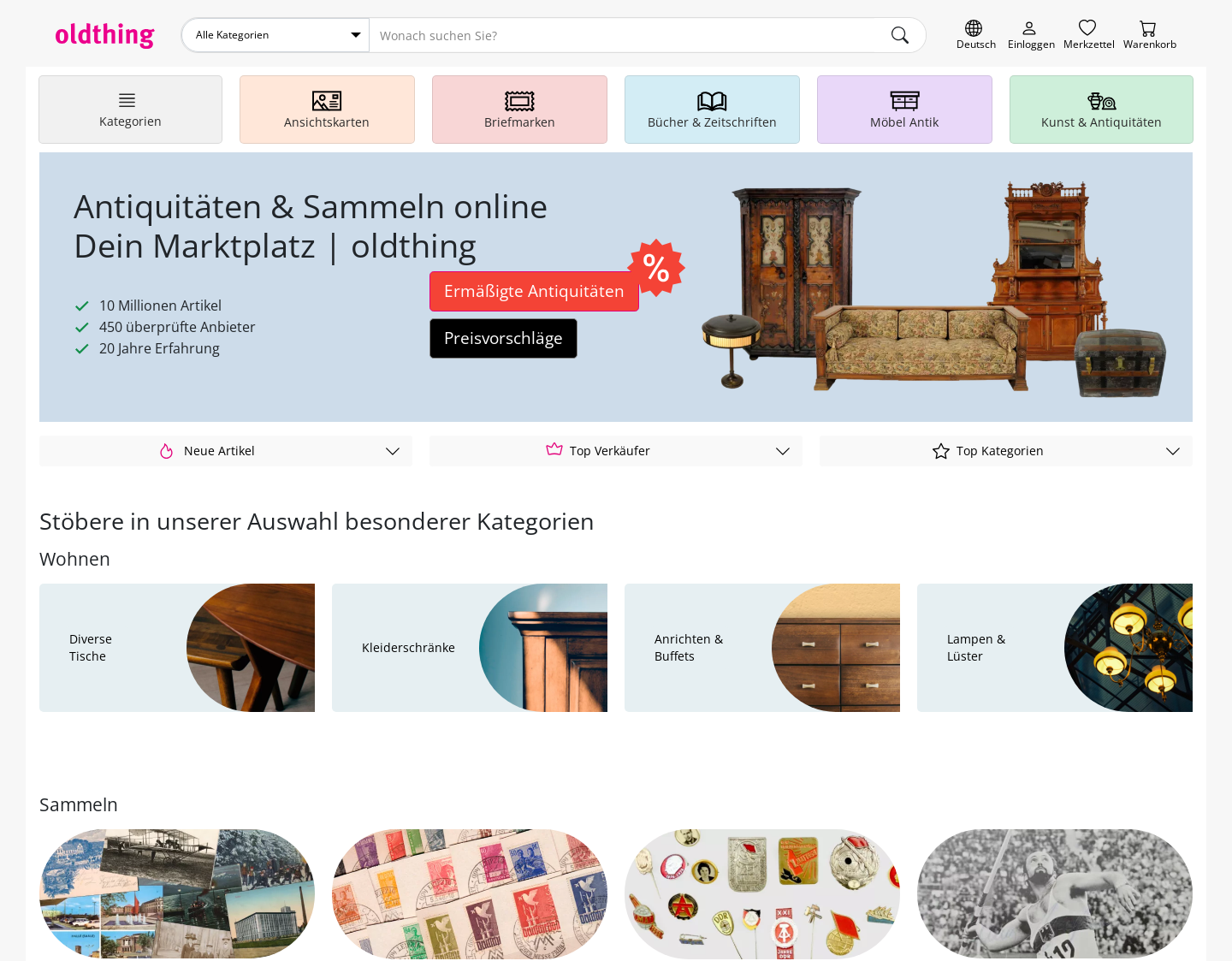 Aktuelle Website-Vorschau von Sammeln & Seltenes online