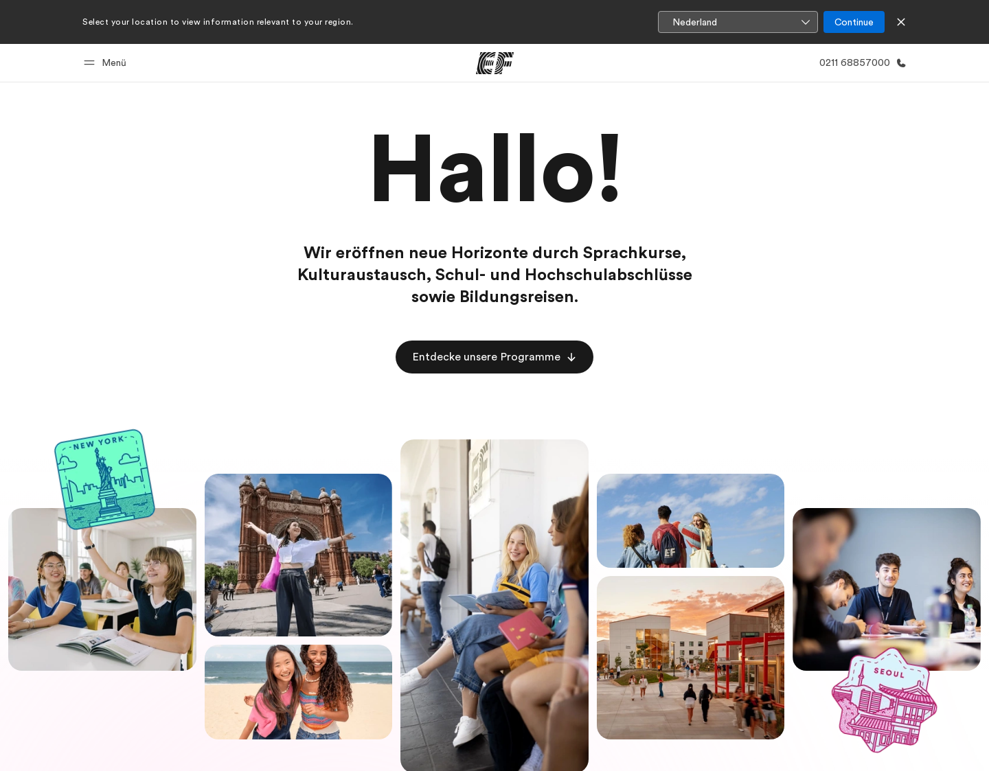 Aktuelle Website-Vorschau von EF Sprachreisen