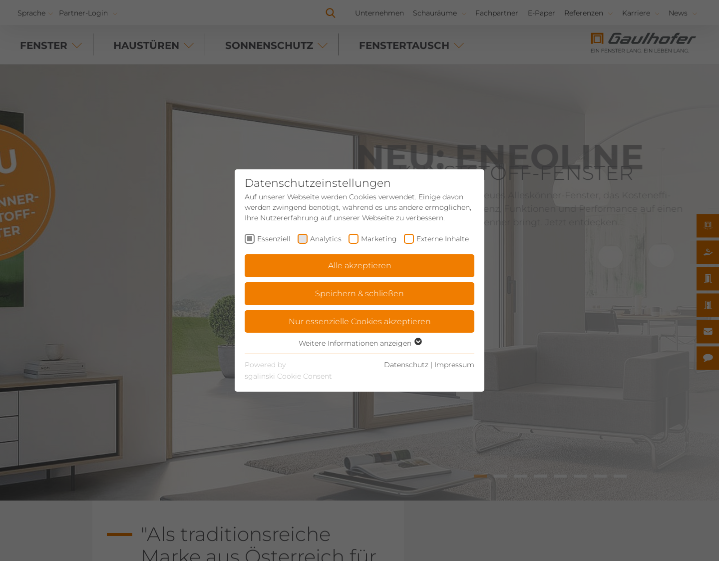 Aktuelle Website-Vorschau von Gaulhofer Fenster