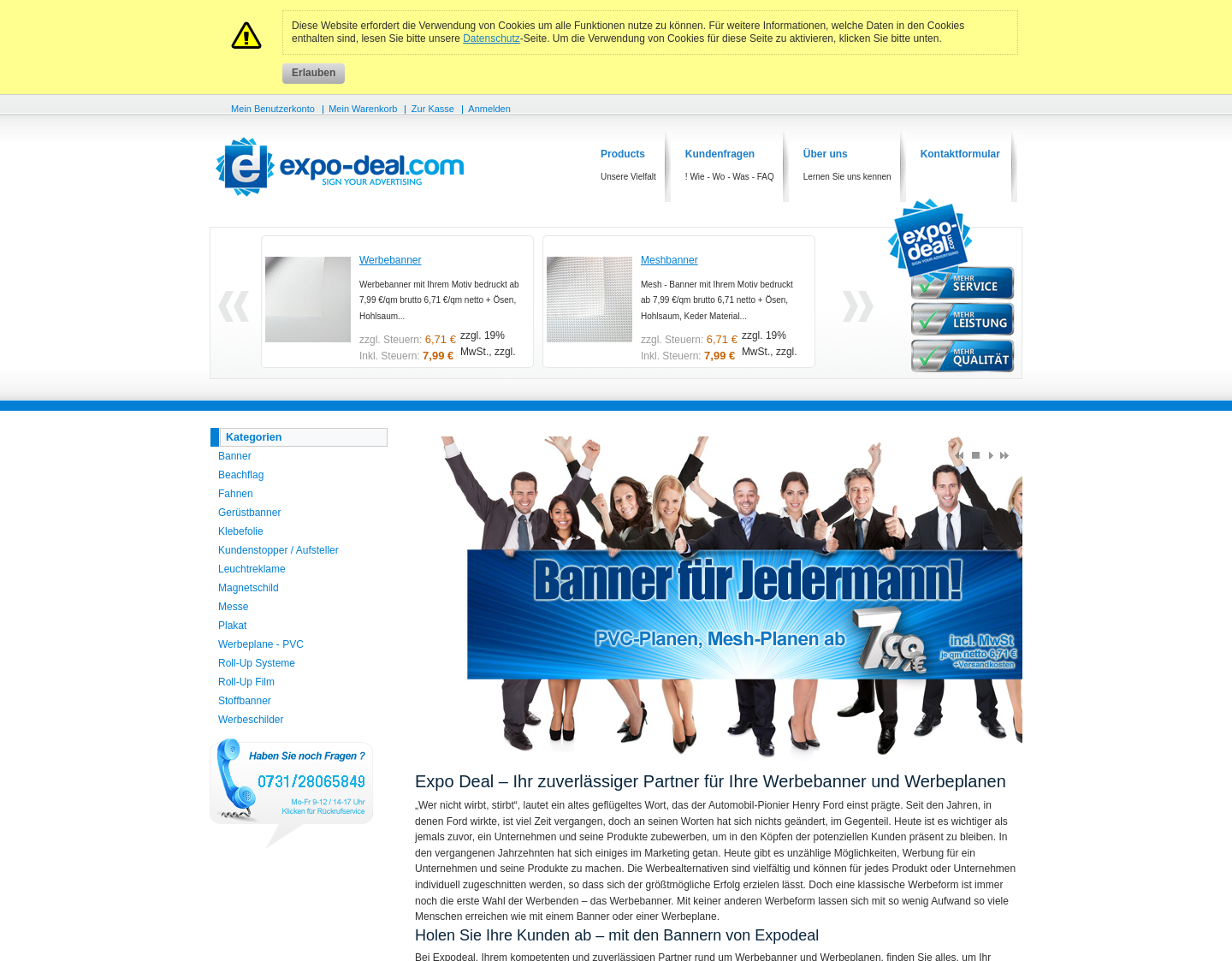 Aktuelle Website-Vorschau von Banner Werbebanner Werbeplane expo-deal