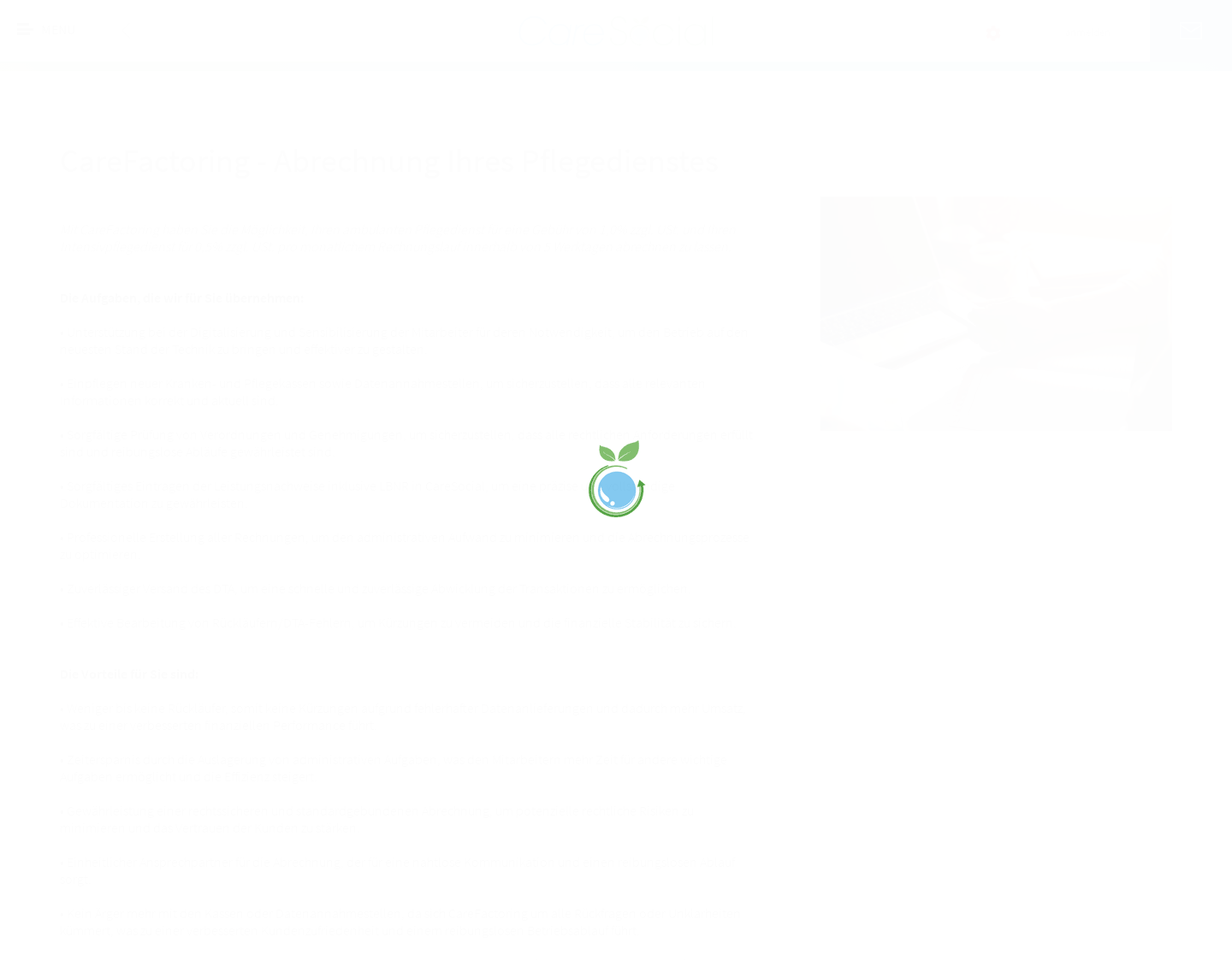Aktuelle Website-Vorschau von CareFactoring