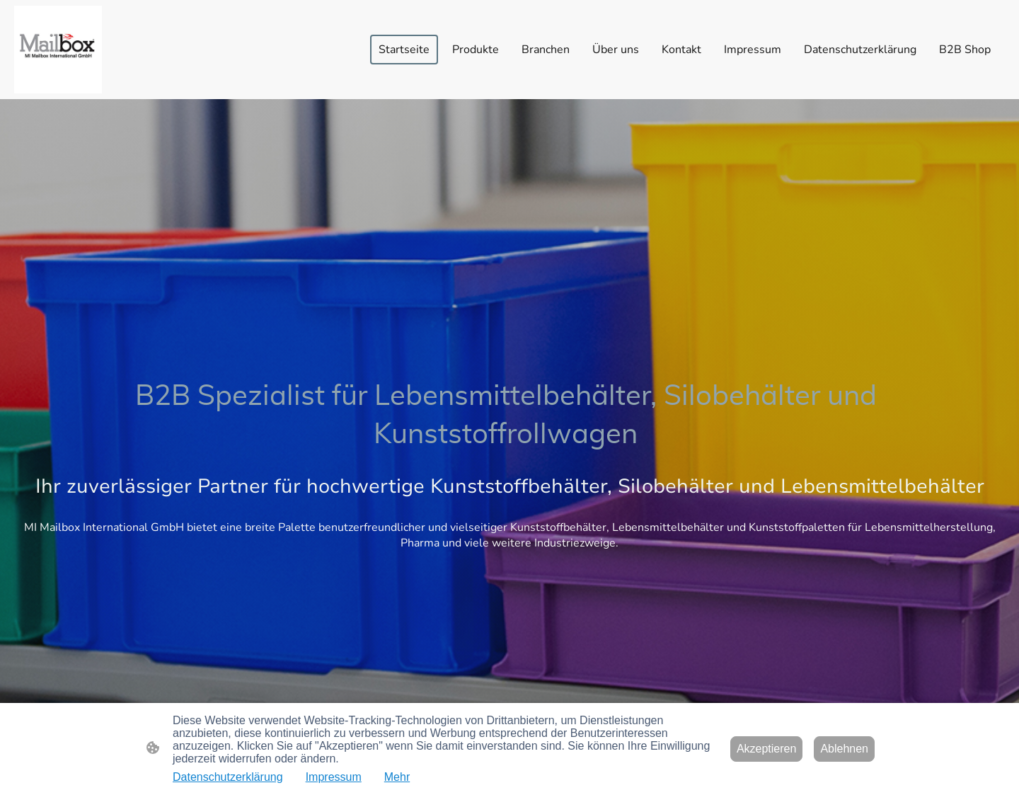 Aktuelle Website-Vorschau von Kunststoffpaletten von Mailbox Int.