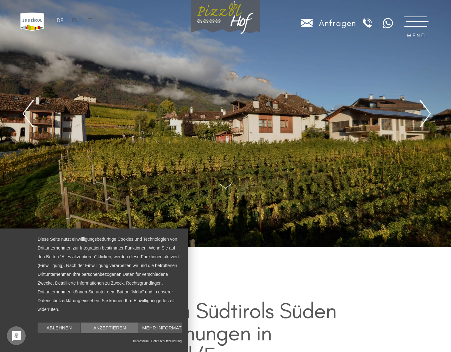 Aktuelle Website-Vorschau von Ferien am Pizzolhof in Eppan