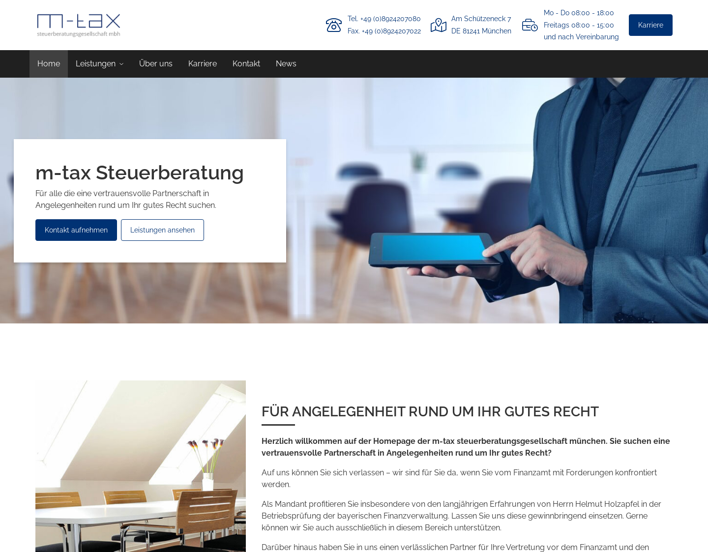 Aktuelle Website-Vorschau von m-tax  Steuerkanzlei München Pasing