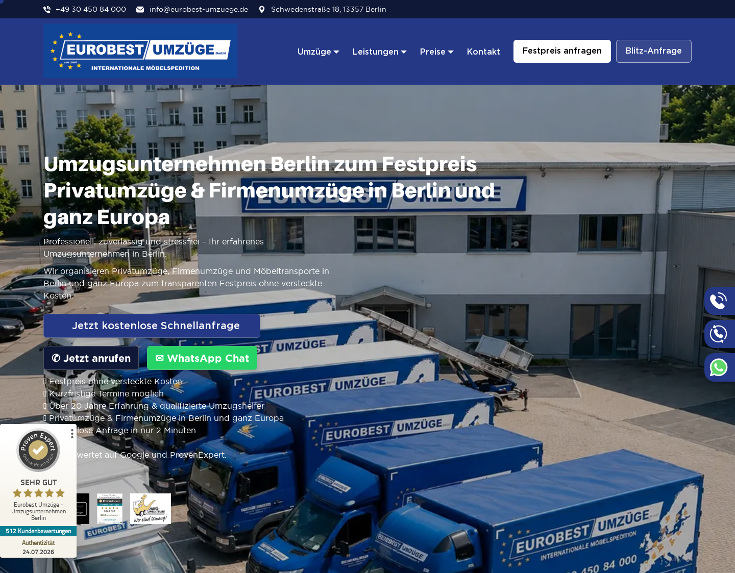 Aktuelle Website-Vorschau von Eurobest Umzüge Berlin Europa