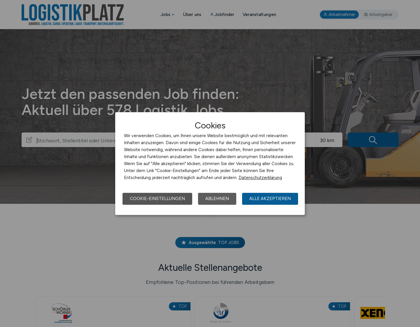 Aktuelle Website-Vorschau von Jobbörse für Logistik, Verkehrswirtschaft, Export