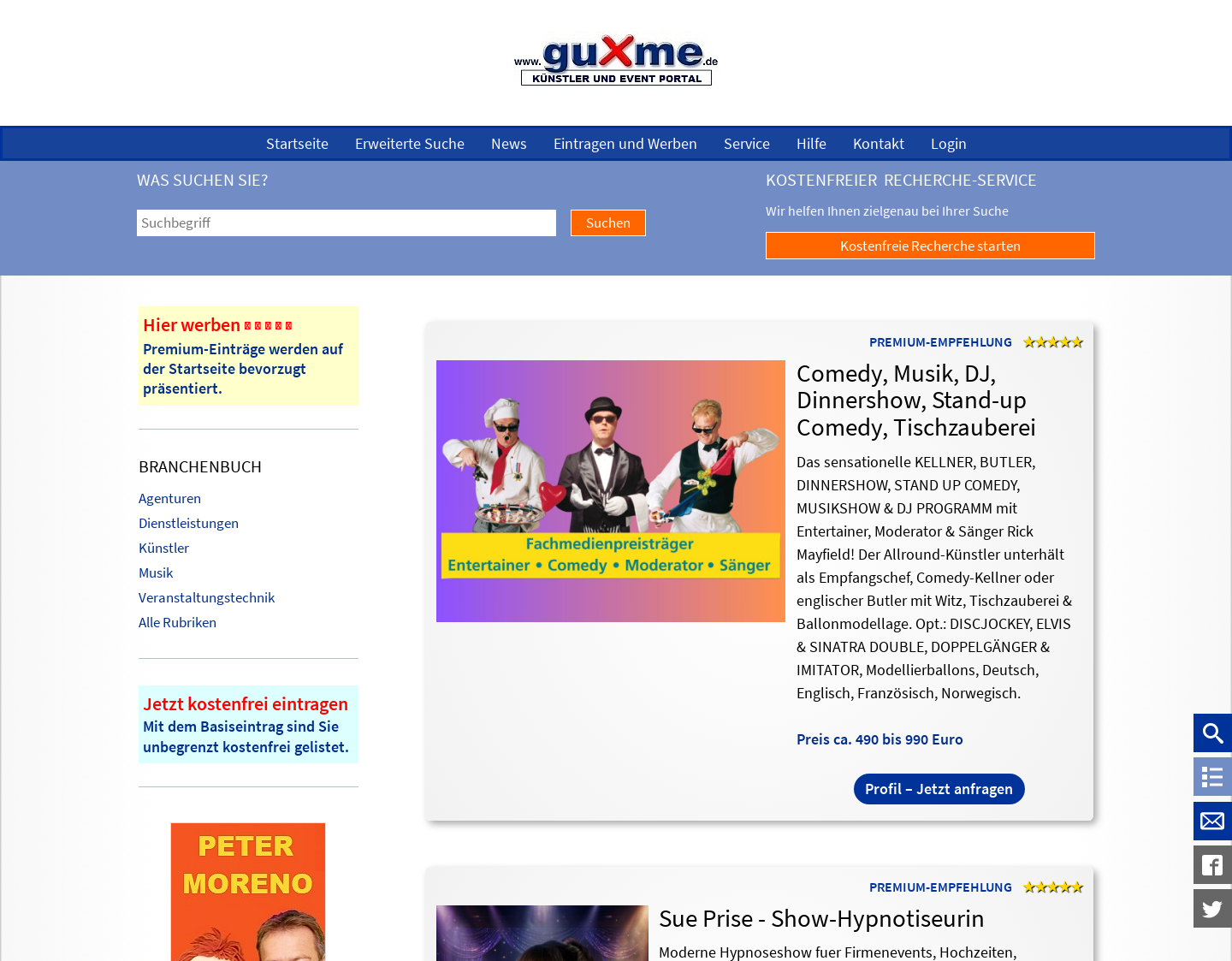 Aktuelle Website-Vorschau von Das grosse Kuenstler-Verzeichnis Guxme.de