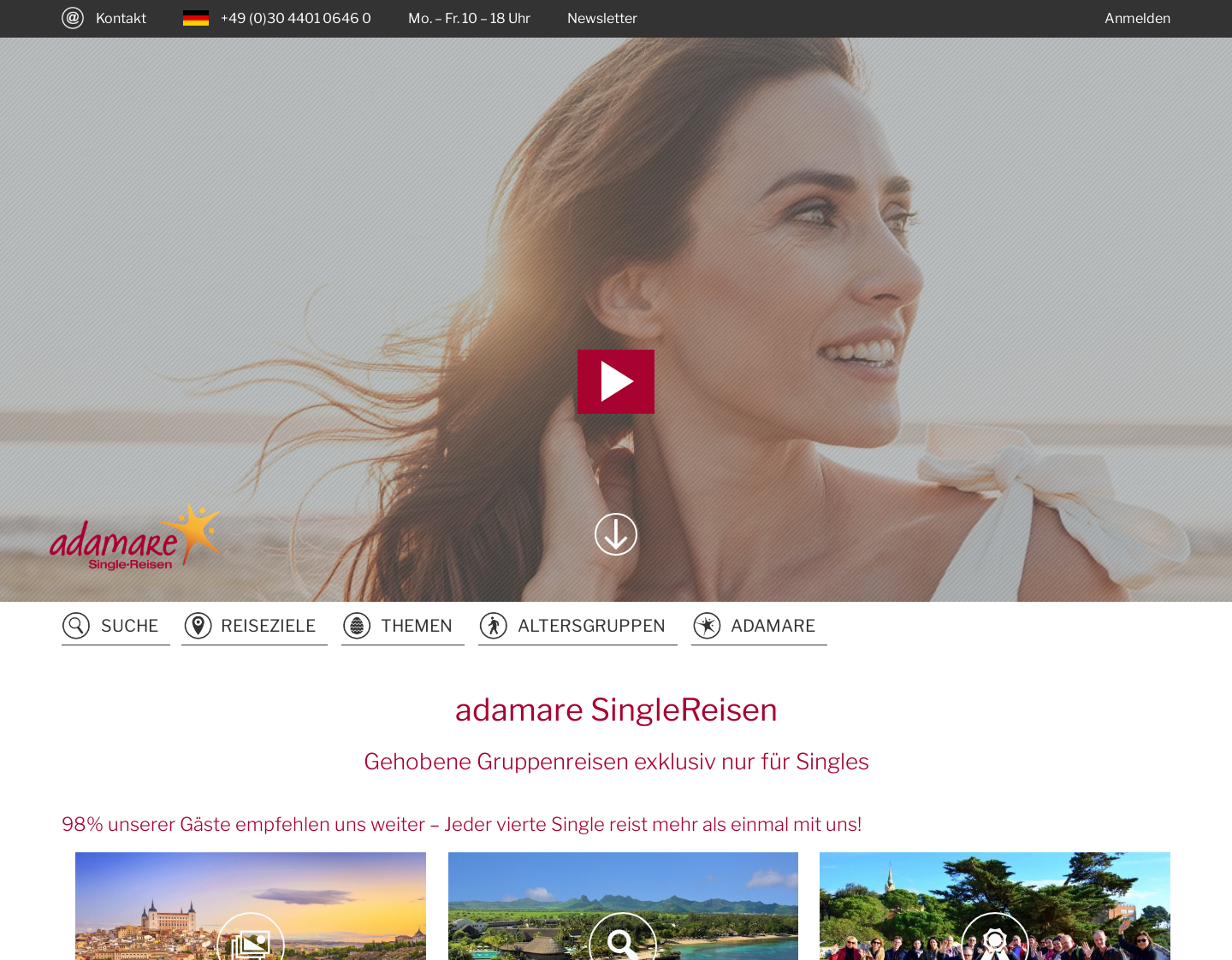 Aktuelle Website-Vorschau von adamare SingleReisen