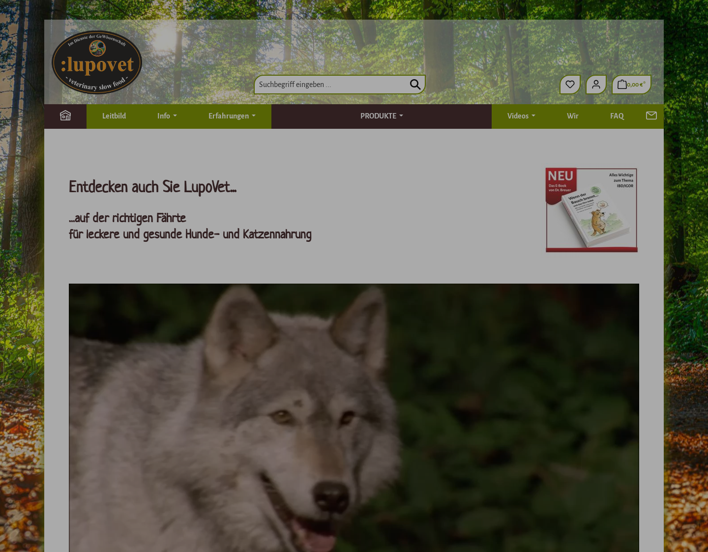 Aktuelle Website-Vorschau von lupovet - gesunde Diät-Hundenahrung